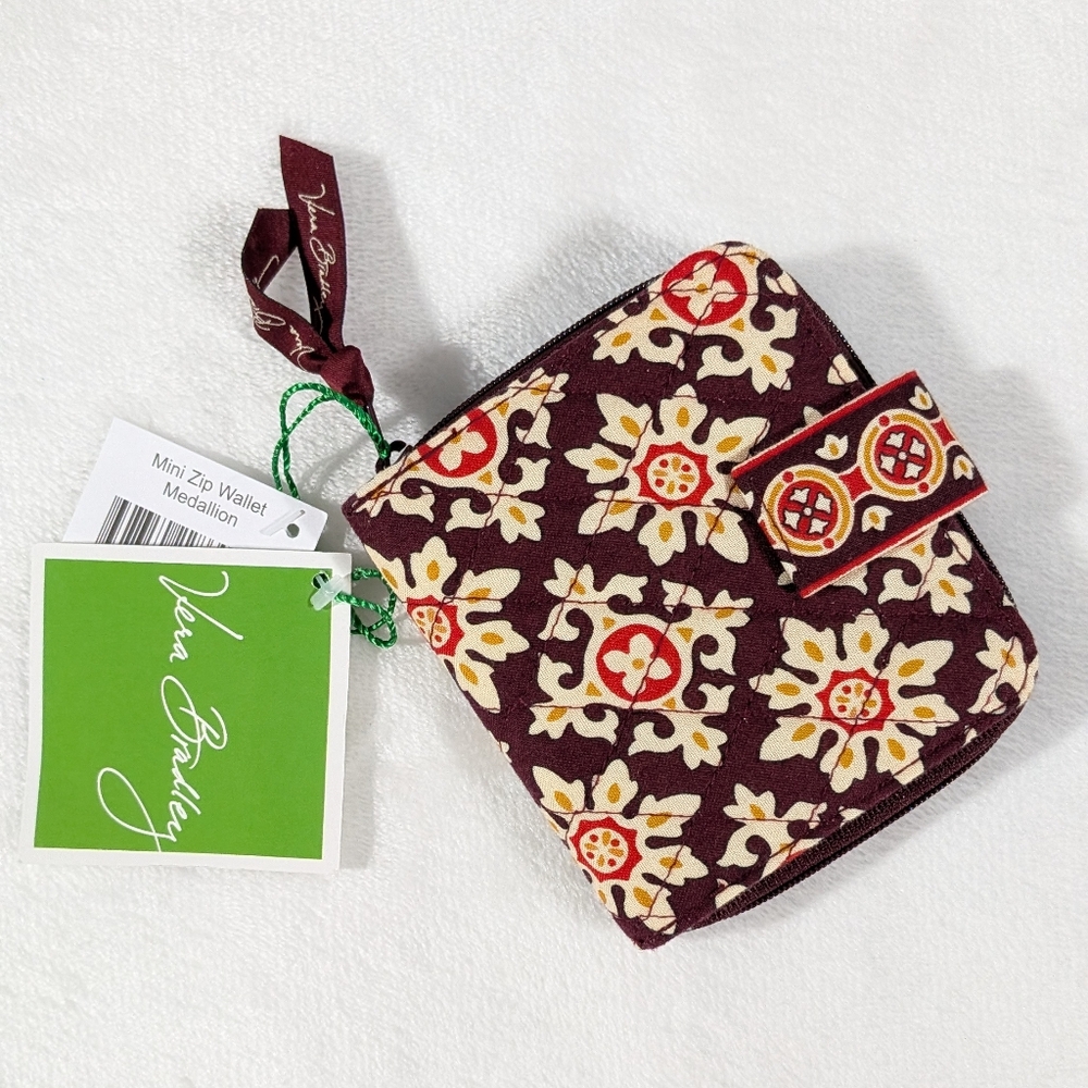 Vera Bradley Maroon Mini Zip Wallet Medallion
